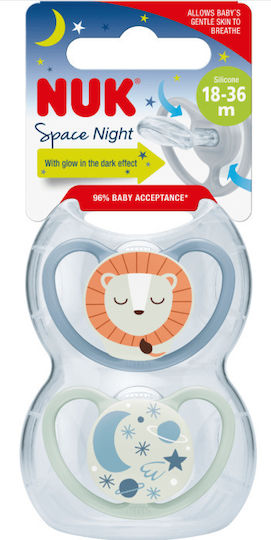 Nuk Space Pacifiers Silicone Night for 18-36 months 2pcs
