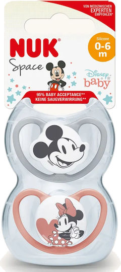 Nuk Space Schnuller Silikon Mickey & Minnie Maus - Rot/Grau für 0-6 Monate 2Stück