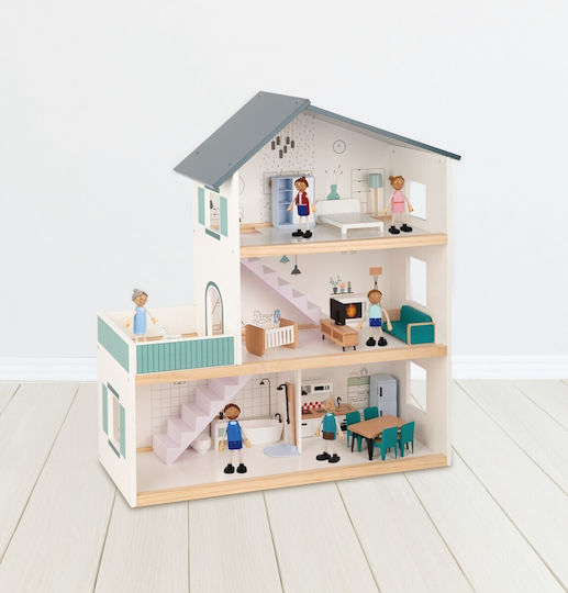 Tooky Toys Dollhouse With 8 Figures Ξύλινο Κουκλόσπιτο