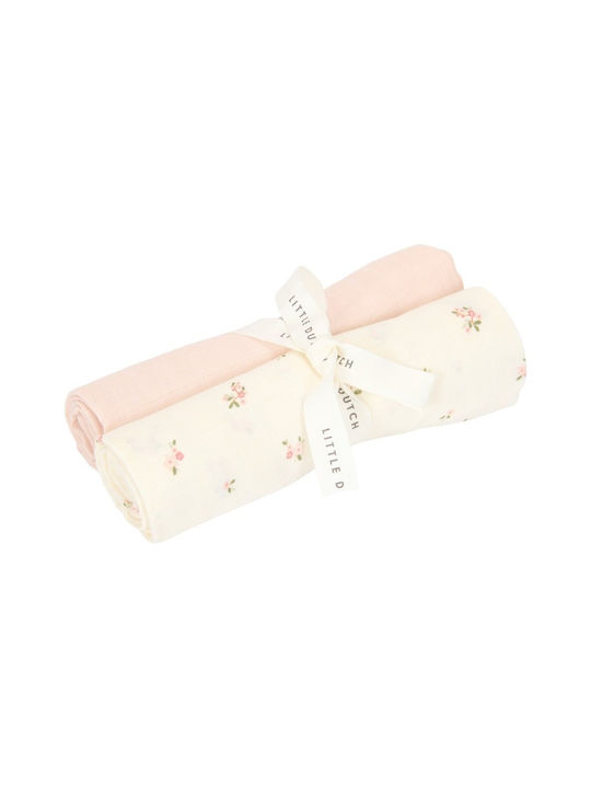 Little Dutch Fairy Blossom And Blossom Muslin Swaddle Wraps Ecru 70x70cm. 2pcs