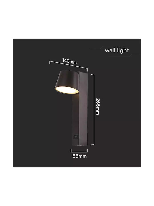 V-TAC Modern Leuchte Wand mit USB-Anschluss Schwarz