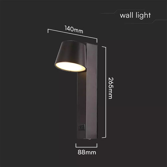 V-TAC Modern Lamp Wall with USB Port Black