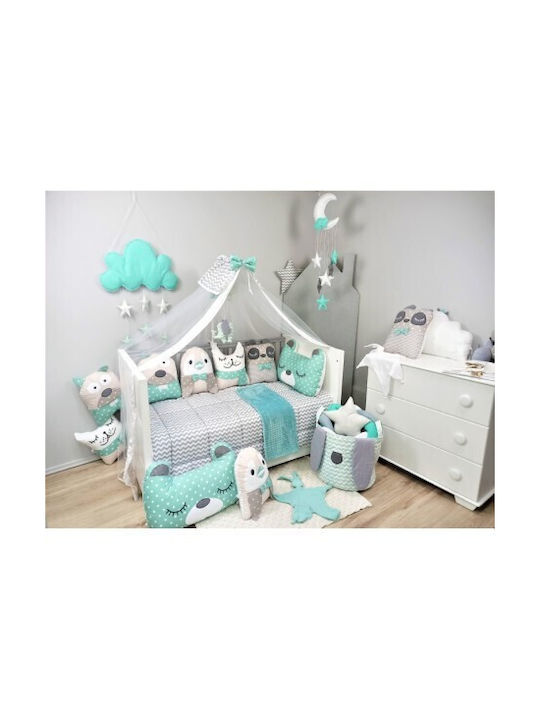 Baby Star Διακοσμητικό Μαξιλάρι Κούνιας Tiny Friends Γάτος Πράσινo 37x40cm