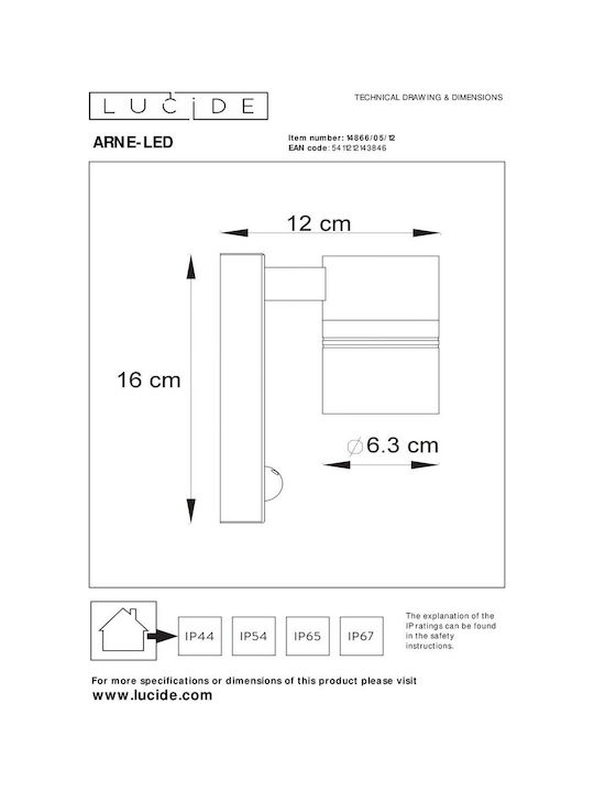 Lucide Lightning Arne Wall-Mounted Outdoor Spot Light GU10 IP44