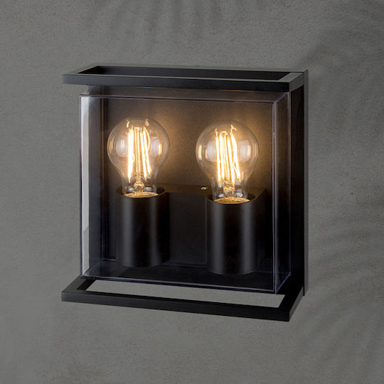 Eurolamp Επιτοίχια Εξωτερική Πλαφονιέρα E27 IP65 Διπλής Δέσμης 22x22x9.5εκ.