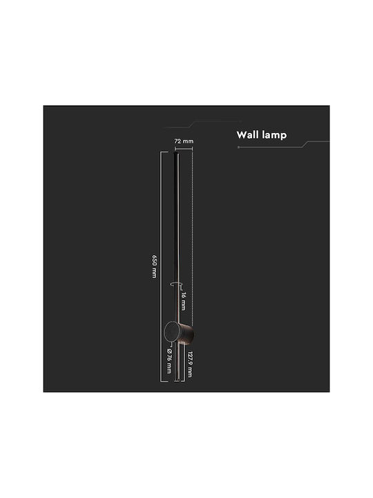 V-TAC Wall-Mounted Linear LED Light IP65 12W with Warm White Light 7.2x65cm