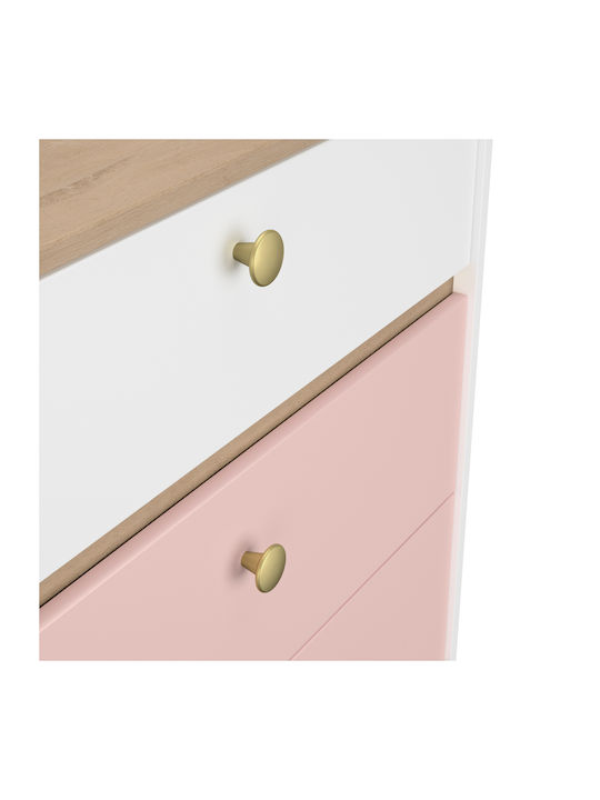 Kids Chest of Drawers White / Pink / Blond Oak with 3 Drawers 81x45x82cm