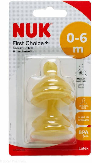 Nuk First Choice+ Rubber Baby Bottle Teats Medium Flow for 0+ months 2pcs