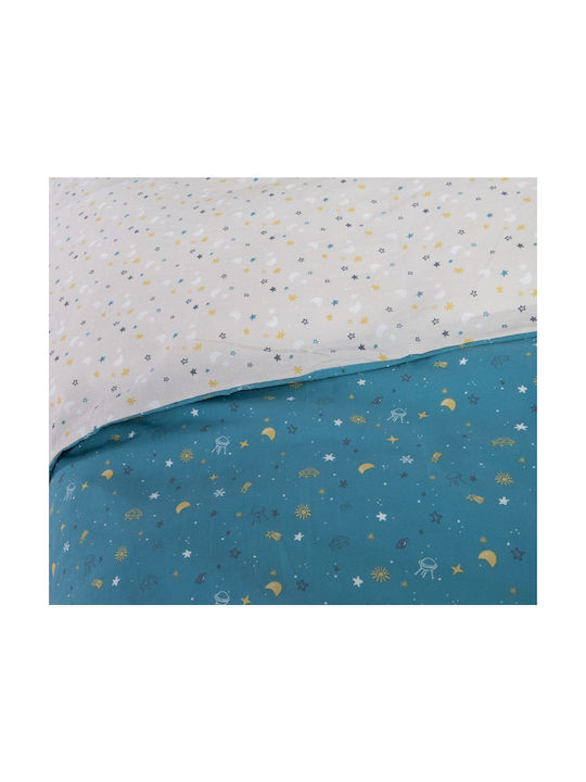 Nef-Nef Homeware Space Set Kids Duvet Cover Single with Pillowcase Cotton Outer Space 160x240cm