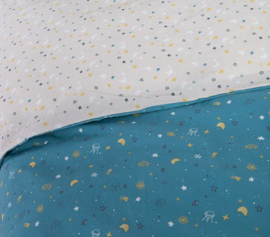 Nef-Nef Homeware Space Set Kids Duvet Cover Single with Pillowcase Cotton Outer Space 160x240cm