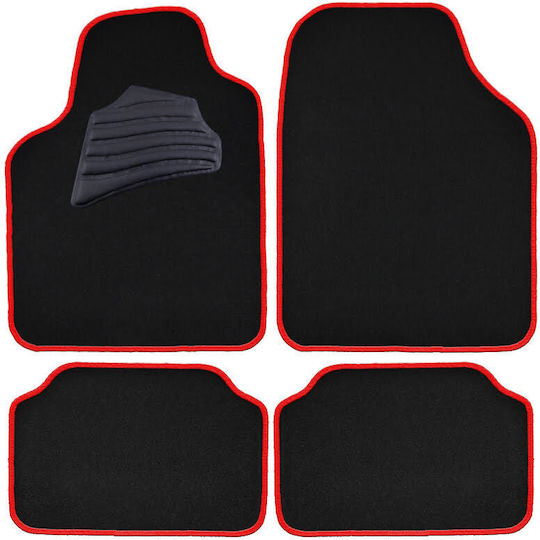 Autoline Set of Front and Rear Mats Universal 4pcs Black / Red