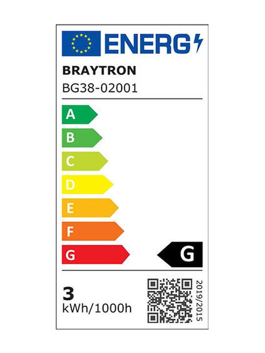 Braytron Επιτοίχια Εξωτερική Πλαφονιέρα LED IP65 3W με Θερμό Λευκό Φως
