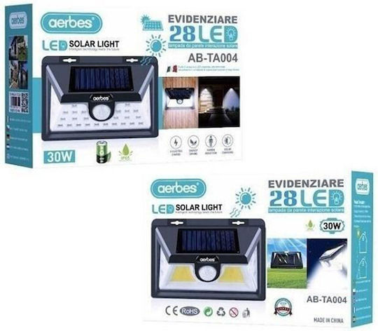 Aerbes AB-TA004 Wall Mounted Solar Light 30W 2700lm Cold White 6500K with Motion Sensor and Photocell IP65