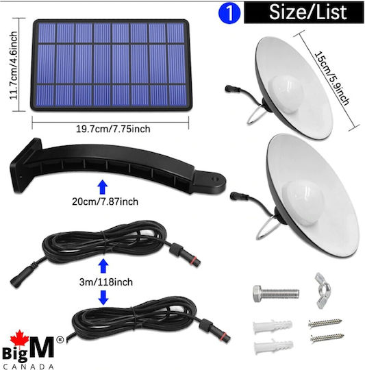 GDPLUS Σετ 2 Κρεμαστά Ηλιακά Φωτιστικά Δρόμου 3.5W 260lm Ψυχρό Λευκό 6000K με Φωτοκύτταρο IP65