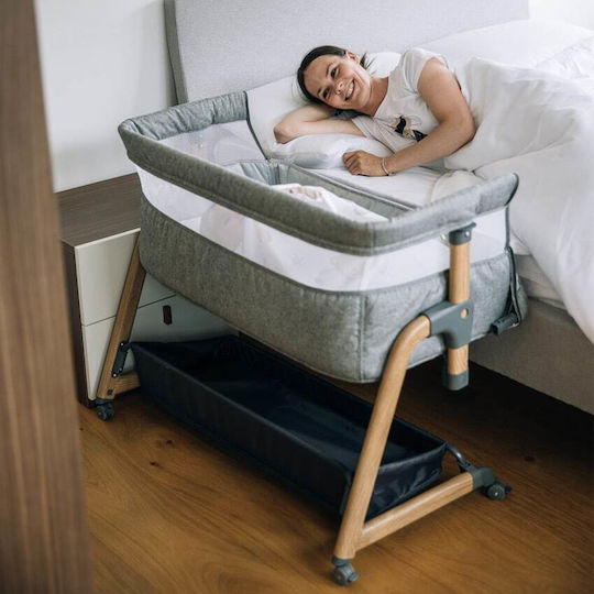 FreeOn Cradle with Mattress, Side Opening, and Wheels Gray