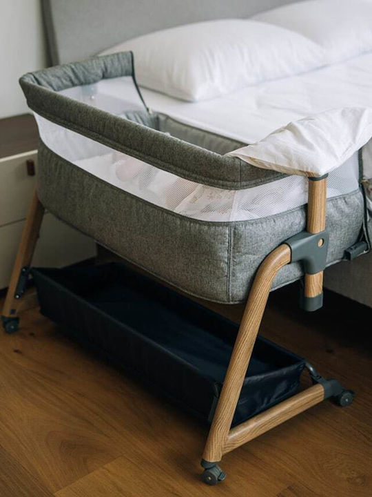 FreeOn Cradle with Mattress, Side Opening, and Wheels Gray
