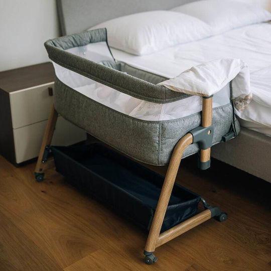 FreeOn Cradle with Mattress, Side Opening, and Wheels Gray