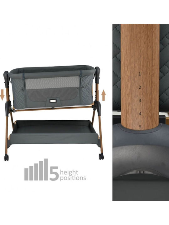 Bebe Stars Cradle with Mattress, Side Opening, and Wheels Gray