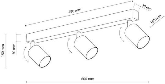 TK Lighting Τριπλό Σποτ με Ντουί GU10 σε Μαύρο Χρώμα