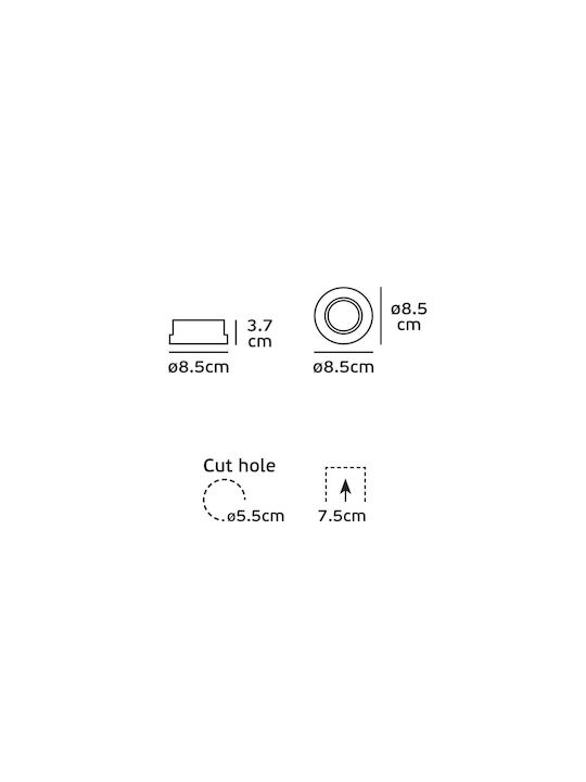 VK Lighting Round Recessed Spot with Socket GU5.3 Silver 8.5x8.5cm. 1pcs