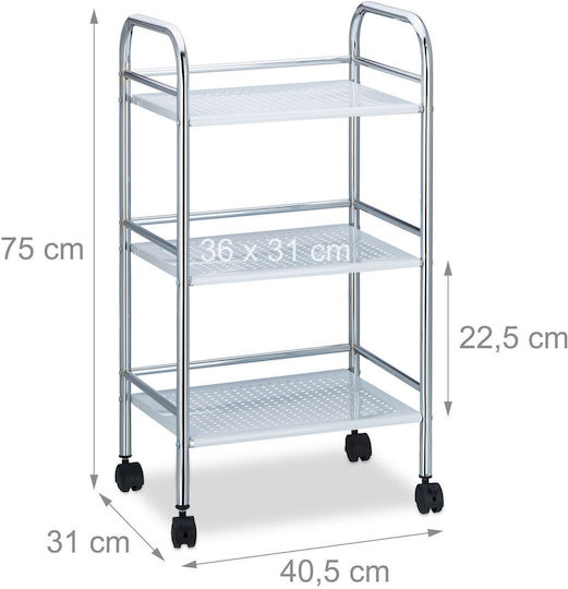 Relaxdays Metallic Kitchen Trolley 3 Tiers Silver 40.5x31x75cm