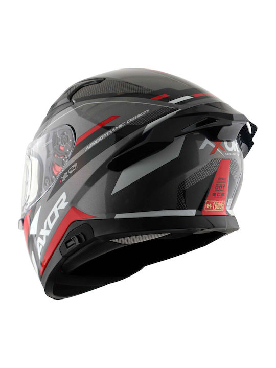 Axor Apex Turbine Black/Red/Grey Motorcycle Helmet Full Face ECE 22.06 1600gr with Pinlock and Sunvisor
