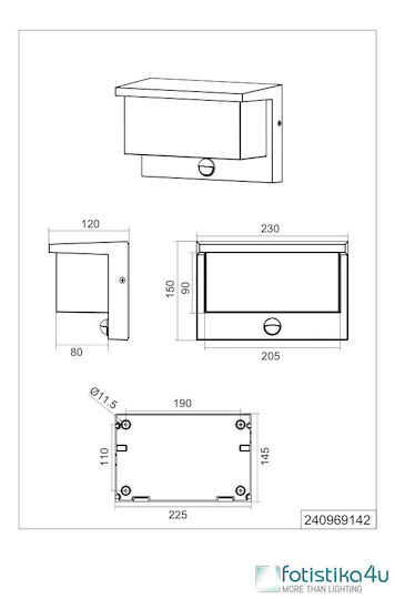 Trio Lighting Стенен Външен Осветителен Сенник 23x12x15см
