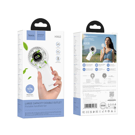 Hoco Handheld USB Fan Hx62 Endless with 5 Air Speeds White 46604