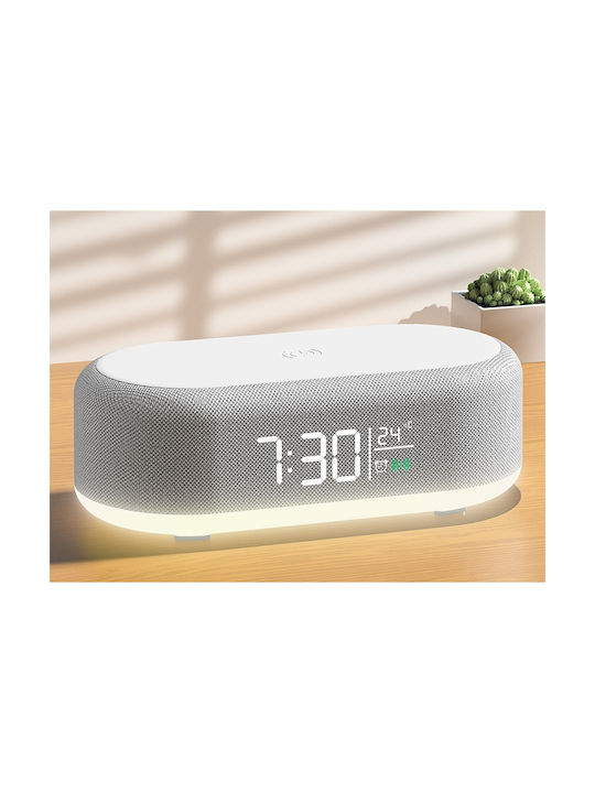Verk Group Tabletop Digital Clock with Alarm & Wireless Charging White