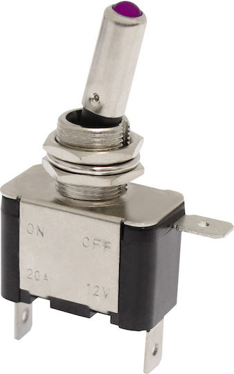 Дисакопчател Авиаторски Тип On Off 2 Пина 12v 20A Лилав Led W11054-1 Rchang
