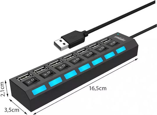 USB 2.0 7 Port Hub with USB-A Connection
