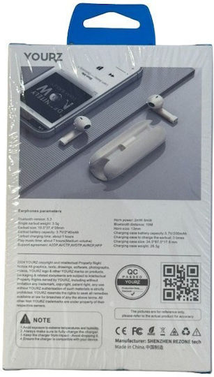 YOURZ Y-27 In-ear Bluetooth Handsfree Ακουστικά με Θήκη Φόρτισης Ασημί