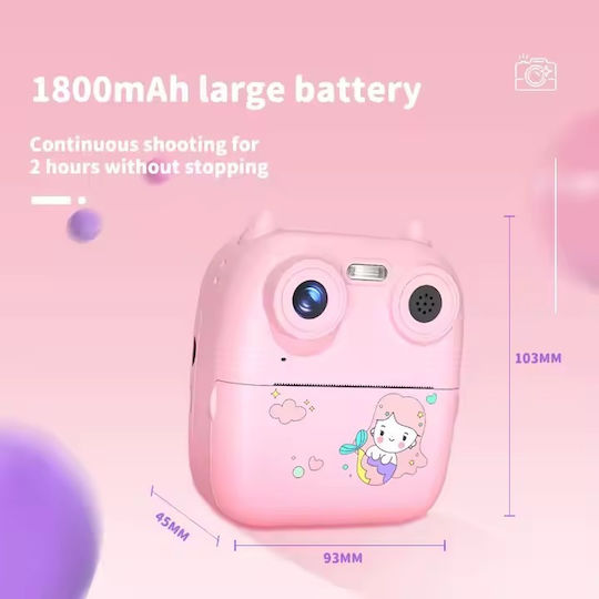D8 Γοργόνα Kinderkamera 2MP mit Thermodruck Optischer Zoom 8x Rosa