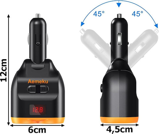 Verk Group Verk Group Autoladegerät 80W 4A Schnellladen mit 2xUSB-A 1xType-C 2xLeichter Eingebettetes Kabel und Voltmeter Schwarz