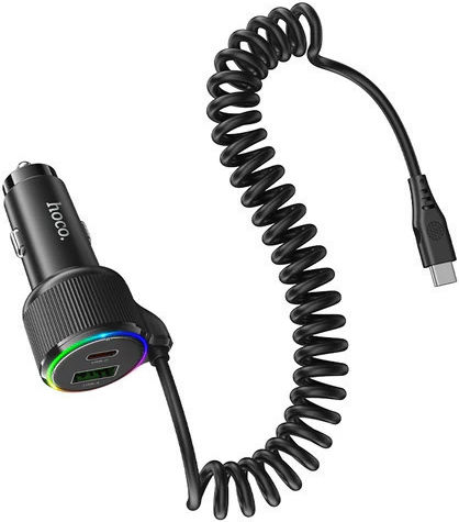 Hoco Încărcător Auto 50W cu Porturi: 1xUSB 2xType-C împreună cu Cablu Type-C Negru Culoare