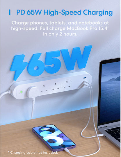 Meross Smart Power Strip 4 Positions with 1 USB-A, USB-C and Switch