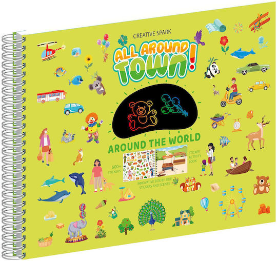 Carte De Colorat Anti-Stres Educațională Pentru Copii Tip Caiet Spiralat 600+ Autocolante Reutilizabile 13 Scene 14 Pagini Cu Imagini De Colorat Și Desen