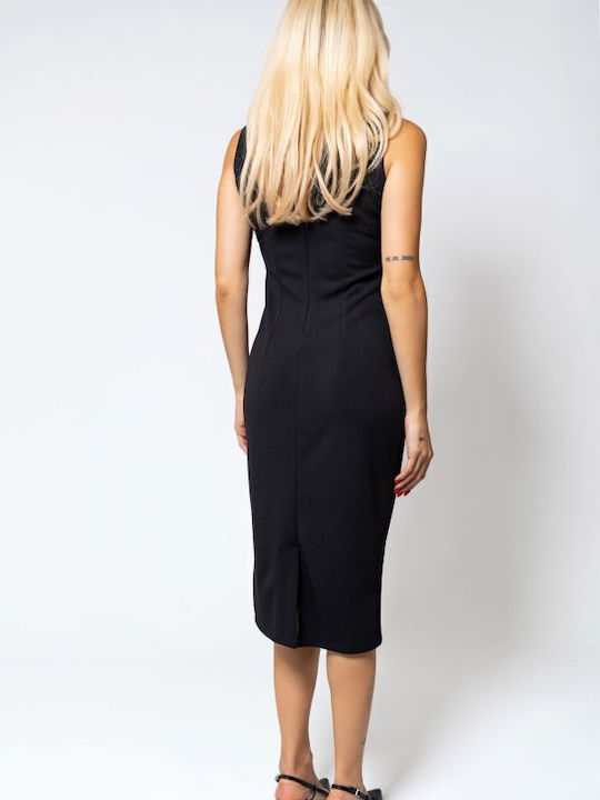 Sommer Midi Damenkleid Ärmellos Schwarz