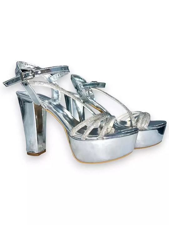 Stoff Sandalen mit Strass Gray
