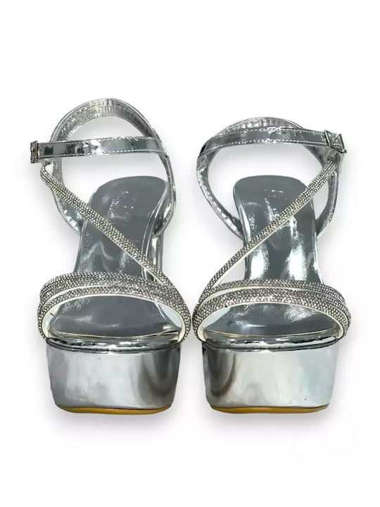 Stoff Sandalen mit Strass Gray