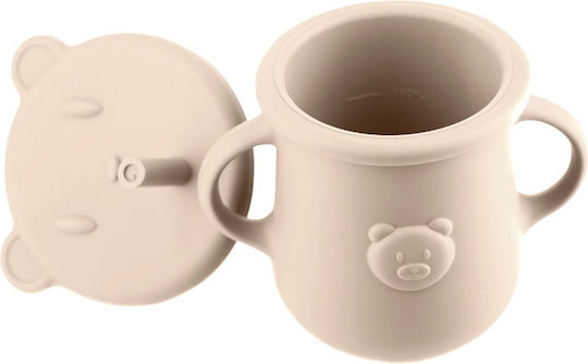Kidnort Baby Cup with Handles and Straw made of Silicone Beige 200ml