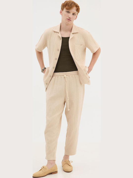 Cu mânecă scurtă Bumbac Cămașă Beige
