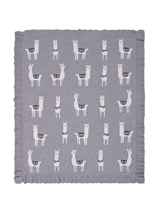 Liolios Home Blanket Nursery Swaddling Blankets Lama Cotton Gray with Animal 80x100cm