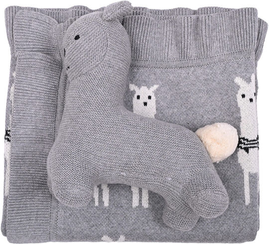 Liolios Home Pătură Pepinieră Swaddling pături Lama 100% bumbac Gri cu Animal 80x100cm