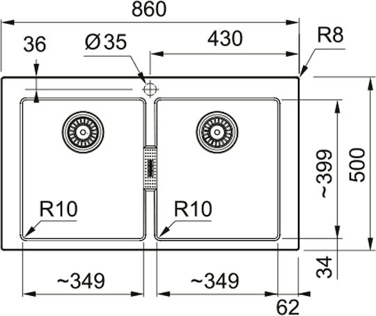 Franke Sirius 620-35-35 Ένθετος από Συνθετικό Γρανίτη Μ86xΠ50cm