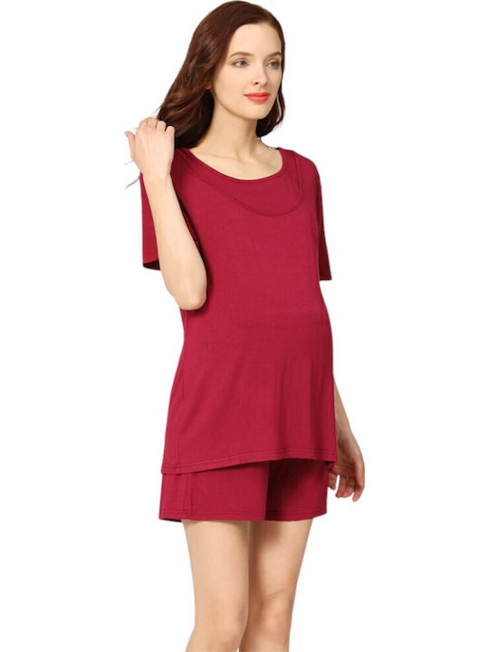 Queen Mother Set Pyjamas Schwangerschaft & Stillen Maroon