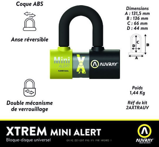 Auvray Sra Xtrem Mini Motorradschloss mit Alarm Gelb Farbe