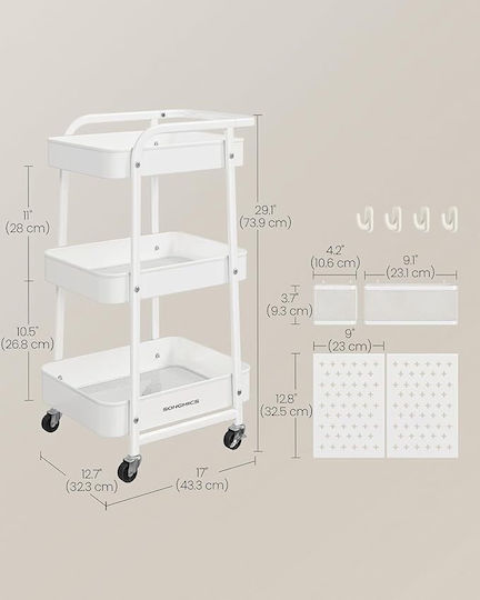 Songmics Кухненски Метален Стелаж С 3 Позиции Бял 49.4x32.3x73.9см