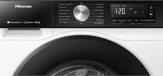 Hisense Πλυντήριο-Στεγνωτήριο Ρούχων 8kg/5kg Ατμού 1400 Στροφές με Wi-Fi