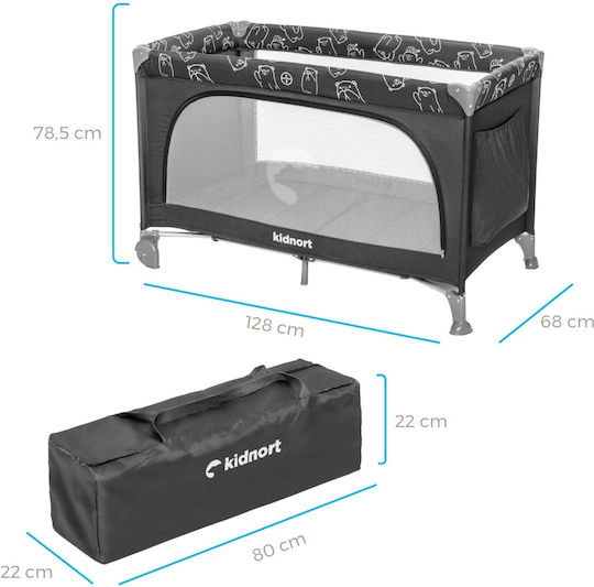 Kidnort Babybett mit Matratze Grau 68x128cm